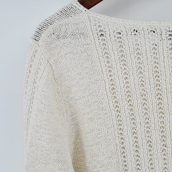 Rachel Zoe Womens Karla Open Cream Lace Knit Stretchy Cotton Blend Sweater| XL - Picture 9 of 12